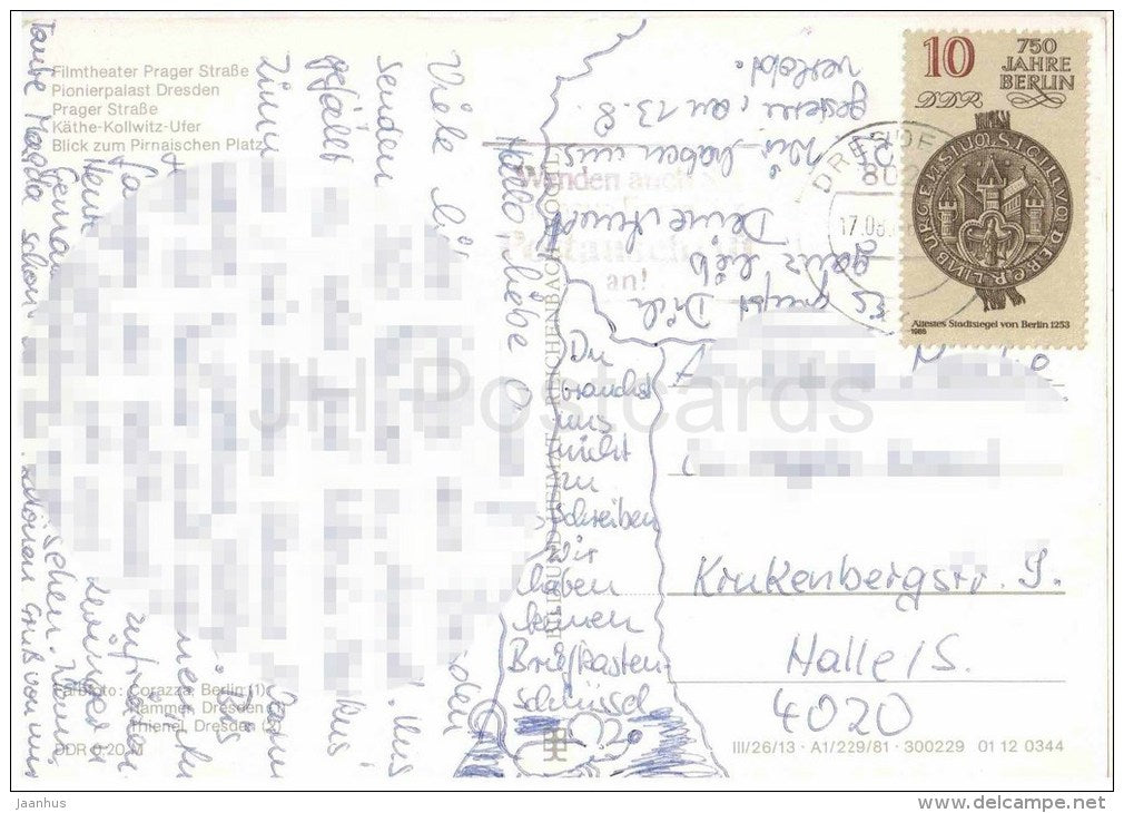 Dresden - Filmtheater Prager Strasse - Pionierpalast - Blick zum Pirnaischen Platz - Germany - 1986 gelaufen - JH Postcards
