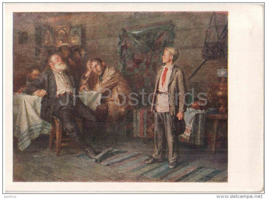 painting by N. Chebakov - Pavlik Morozov - pioneer - russian art - unused - JH Postcards