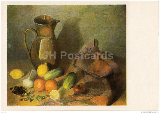 painting by A. Laigo-Lukats - Still Life , 1929 - cucumber - lemon - Estonian art - 1983 - Estonia USSR - unused - JH Postcards