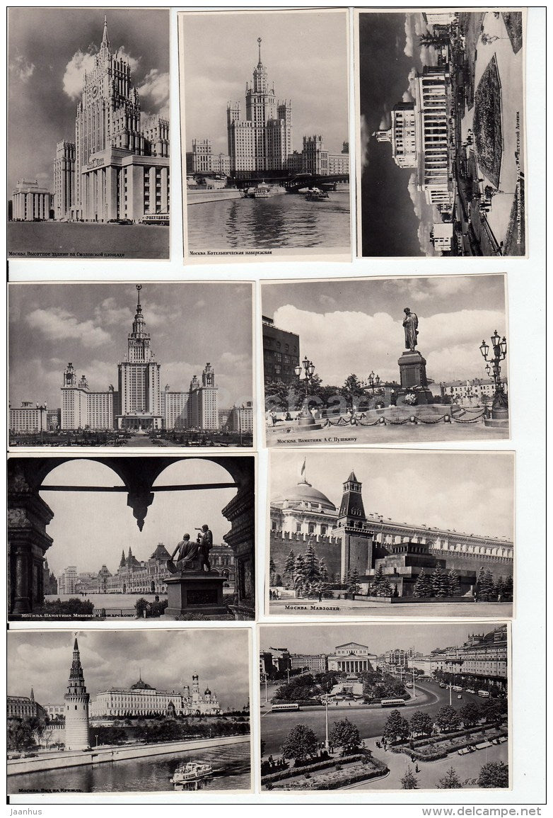 set of 10 mini photos - Views of Moscow - 1954 - Russia USSR - unused - JH Postcards
