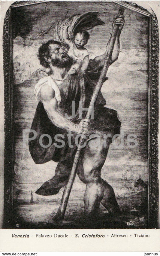 Venezia - Venice - Palazzo Ducale - S Cristoforo - Affresco - Tiziano - Tizian - 58742 - old postcard - Italy - unused - JH Postcards