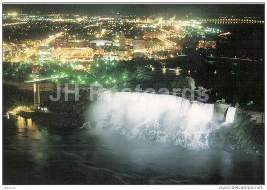 night view of American Falls and Observation Tower - waterfall - Niagara Falls - Canada - unused - JH Postcards
