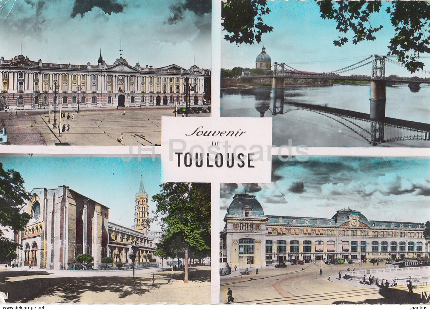 Souvenir de Toulouse - Le Capitole - Le Pont st Pierre et le Dome de la Grave - multiview - 1954 - France - used - JH Postcards