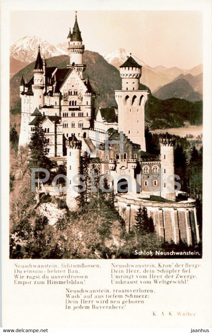 Schloss Neuschwanstein - castle - Walter - old postcard - Germany - unused - JH Postcards