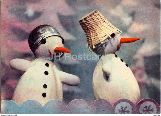 New Year Greeting Card - TV production Puppets New Year Concert - snowman - 1979 - Estonia USSR - used - JH Postcards