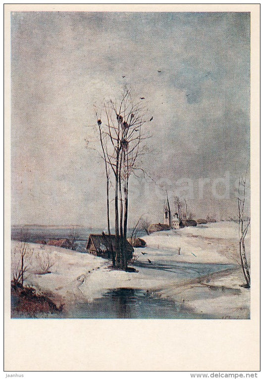 painting by A. Savrasov - Early Spring . Thaw , 1871 - Russian art - 1980 - Russia USSR - unused - JH Postcards