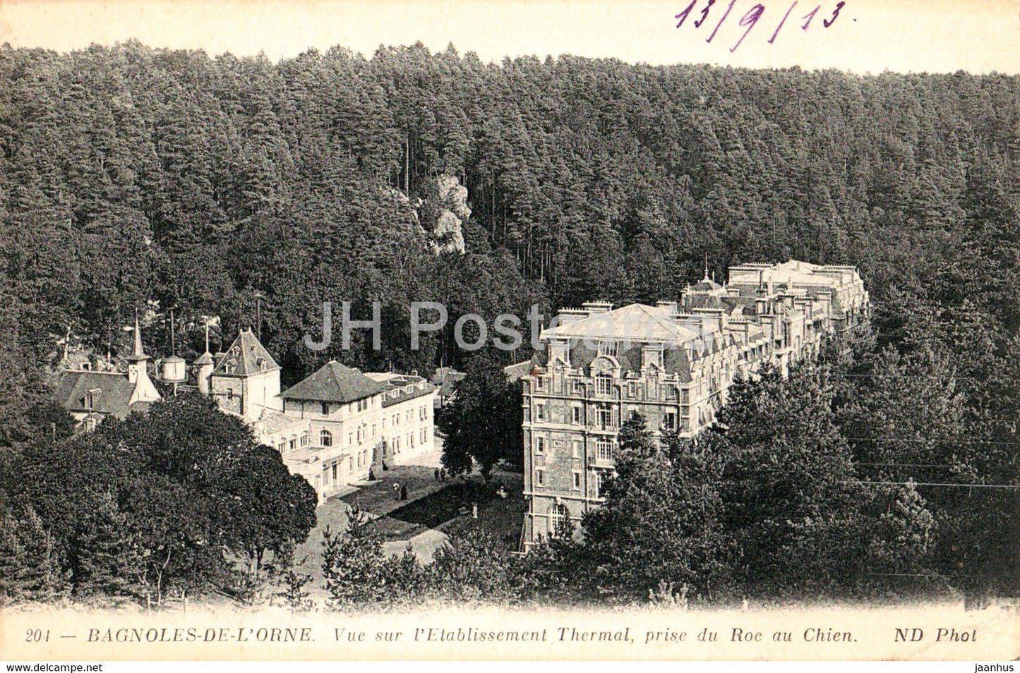 Bagnoles de L'orne - Vue sur l'Etablissement Thermal prise du Roc au Chien - 204 - old postcard - 1913 - France - used - JH Postcards