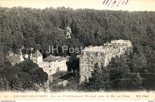 Bagnoles de L'orne - Vue sur l'Etablissement Thermal prise du Roc au Chien - 204 - old postcard - 1913 - France - used - JH Postcards