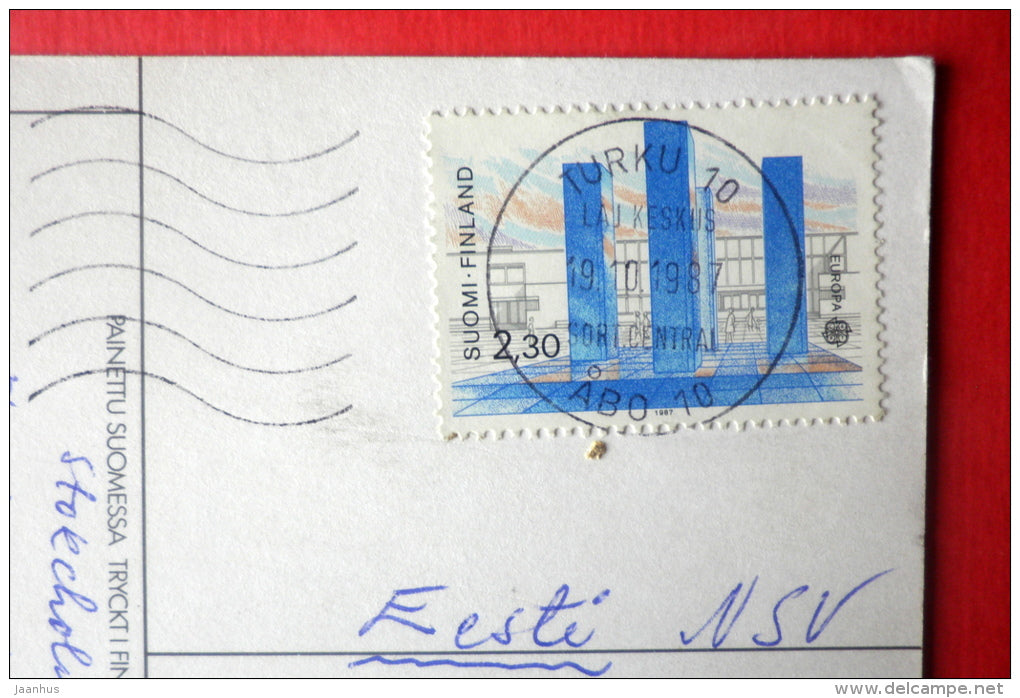 illustration - hare - carrot - cake - 5774/2 - Finland - sent from Finland Turku to Estonia USSR 1987 - JH Postcards