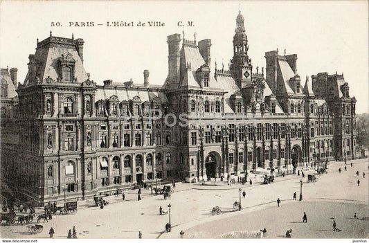 Paris - L'Hotel de Ville - Bahnpost - ZUG - Frankfurt - 50 - old postcard - 1908 - France - used - JH Postcards