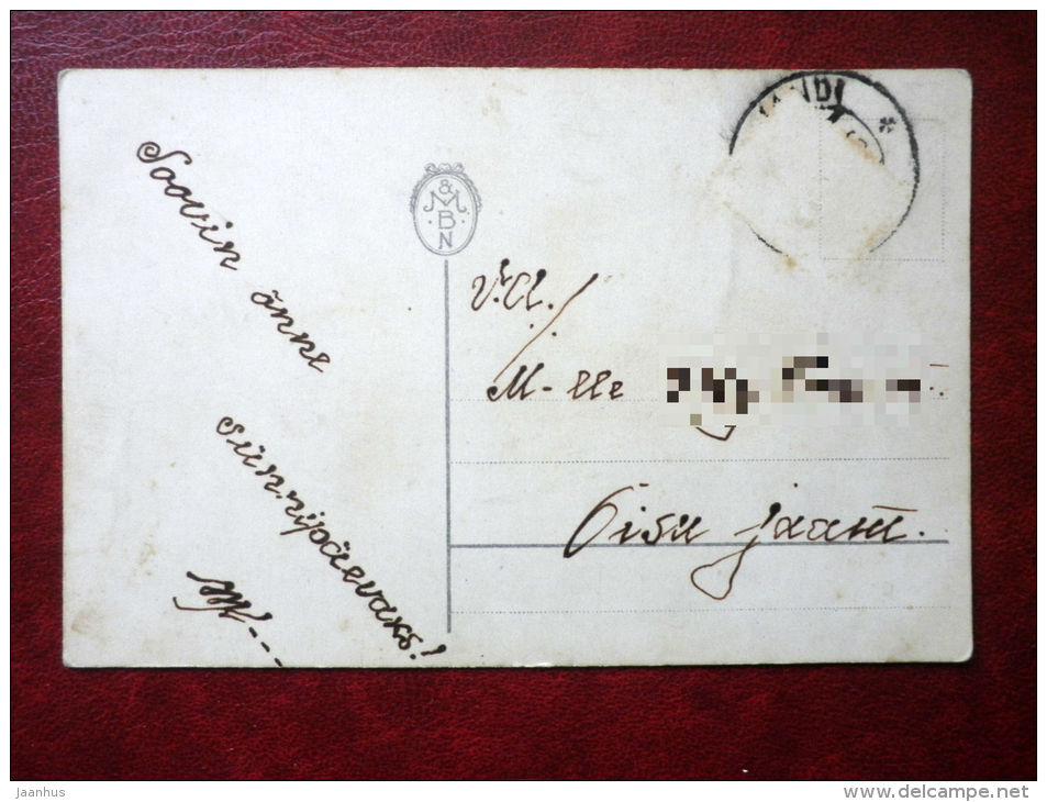 blue flowers - house - MBN - circulated in Estonia 1930s , Viljandi - used - JH Postcards