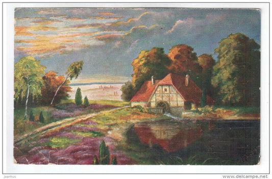 illustration by Fiebiger - watermill - WSSB 6924 - old postcard - unused - JH Postcards