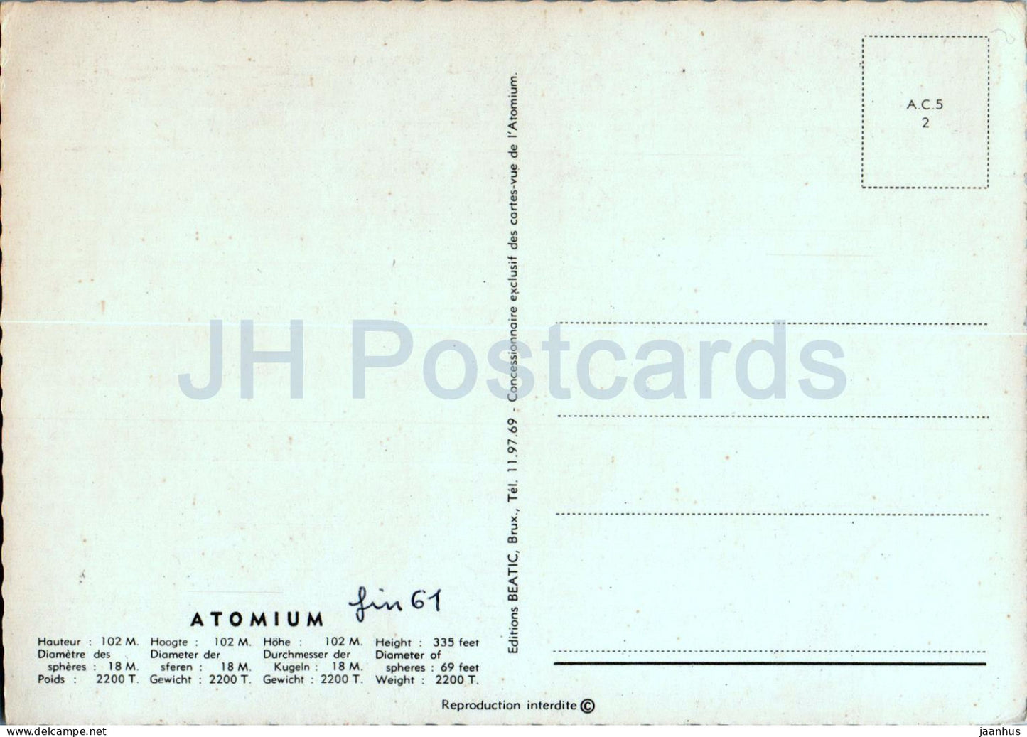 Atomium - 1961 - Belgique - occasion 