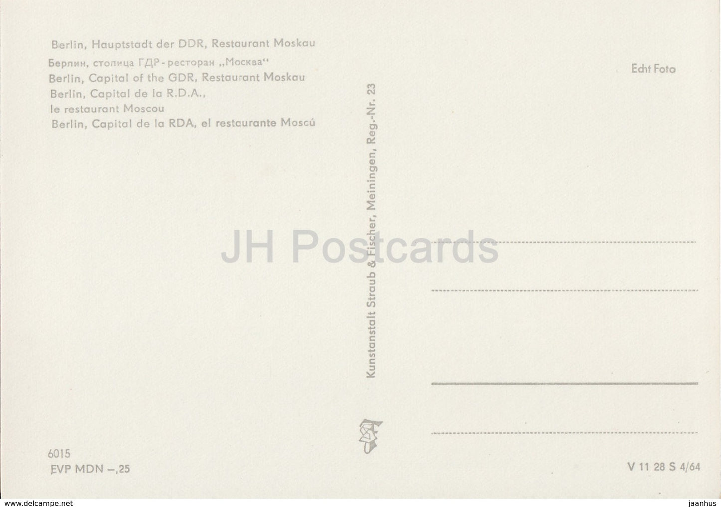 Berlin - Restaurant Moskau - REISEBÜRO - 1964 - DDR - Germany - unused - JH Postcards