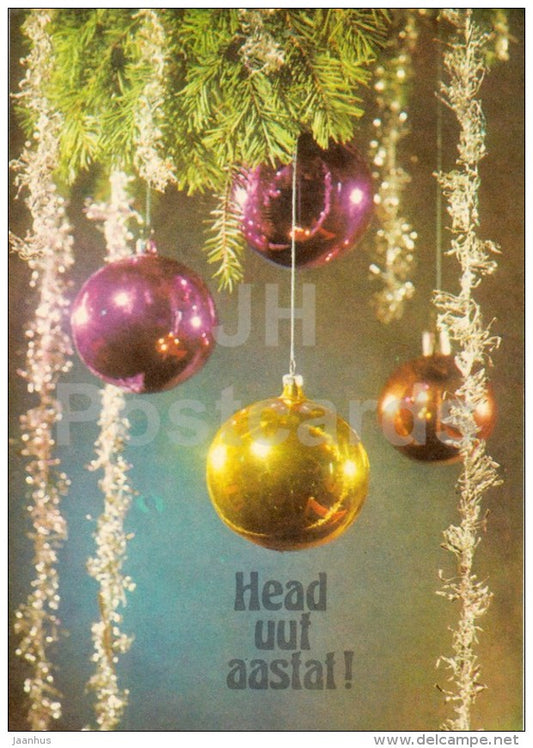 New Year Greeting card - 1 - decorations - 1976 - Estonia USSR - used - JH Postcards