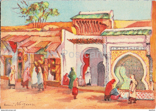 Fez - Grande Rue Djedia - illustration by Henri Noizeux - Morocco - unused - JH Postcards