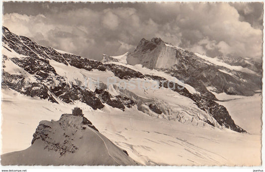 Fliegeraufnahme - Observatorium Jungfraujoch mit Aletschgletscher - observatory - Switzerland - old postcard - unused - JH Postcards