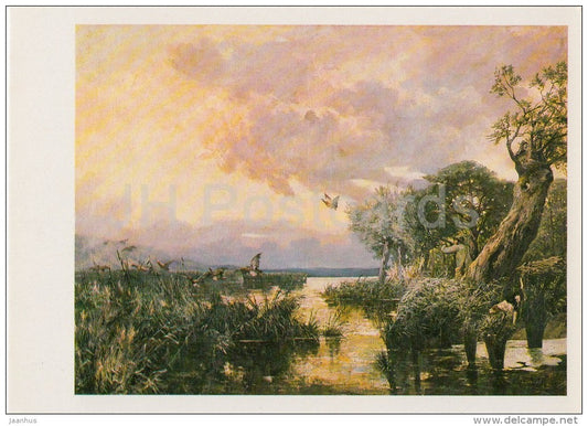 painting by Gustav Gerson Furst - Duck Hunt , 1892 - German art - Lithuania USSR - 1982 - unused - JH Postcards