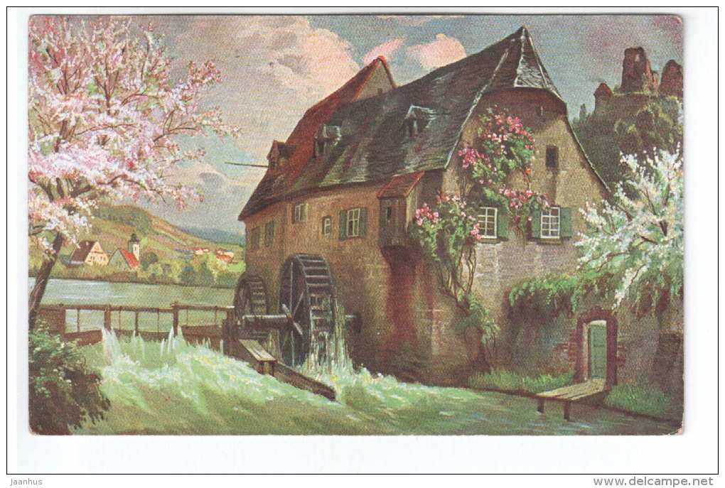 illustration - watermill - L&P 7047/4 - old postcard - circulated in Estonia 1928 Tudulinna Rakvere - used - JH Postcards