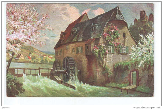 illustration - watermill - L&P 7047/4 - old postcard - circulated in Estonia 1928 Tudulinna Rakvere - used - JH Postcards