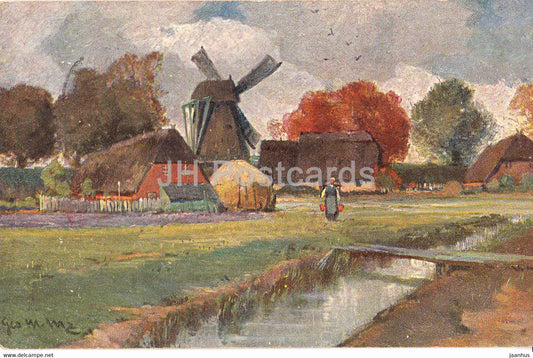 Windmill - illustration - old postcard - 1910 - used - JH Postcards