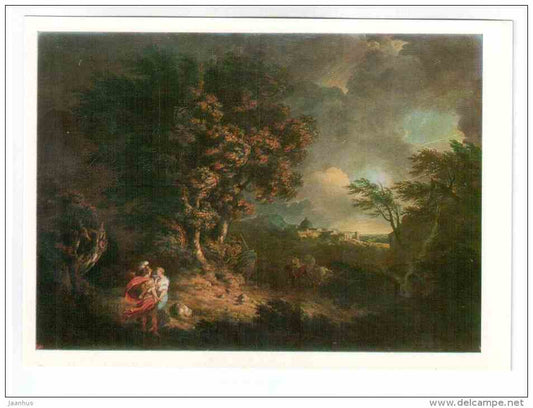 painting by Thomas Jones - Landscape with Aeneas and Dido ,1769 - british art - unused - JH Postcards