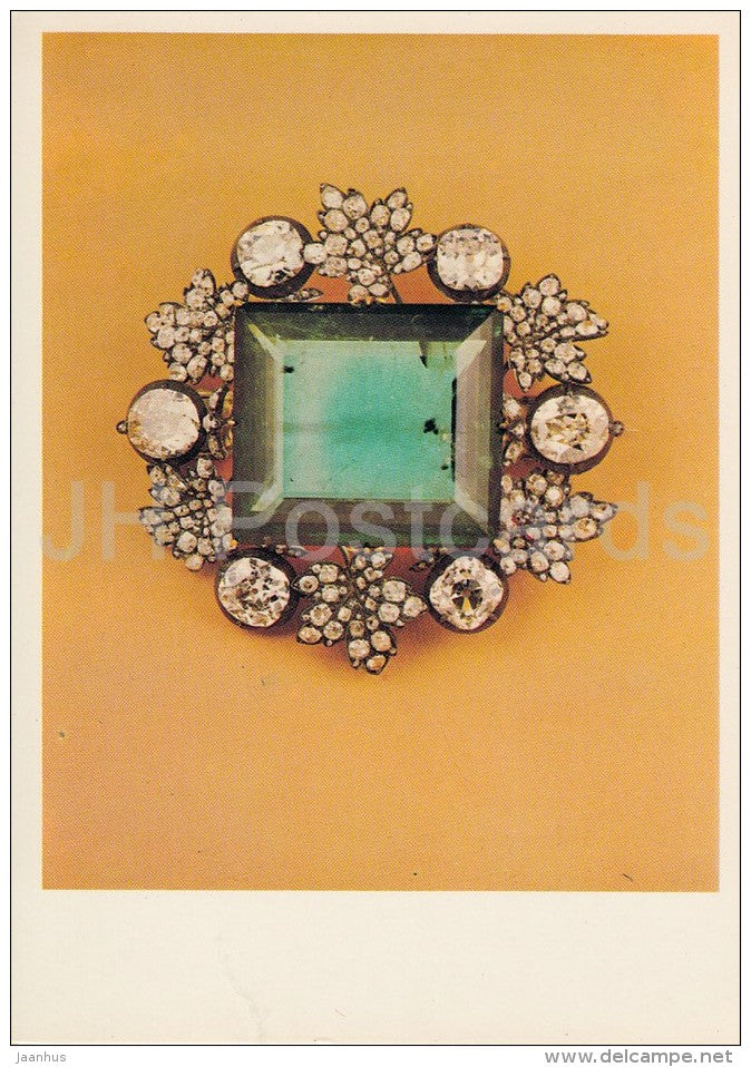 Brooch - carats-emerald , silver , brilliants , gold - Diamond Fund of Russia - 1981 - Russia USSR - unused - JH Postcards