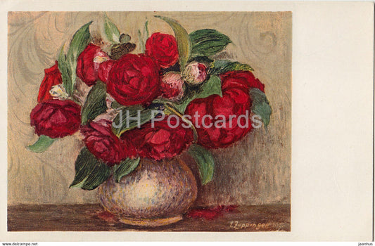 Camelien - flowers - illustration by Zuppinger - old postcard - 1951 - Switzerland - used - JH Postcards