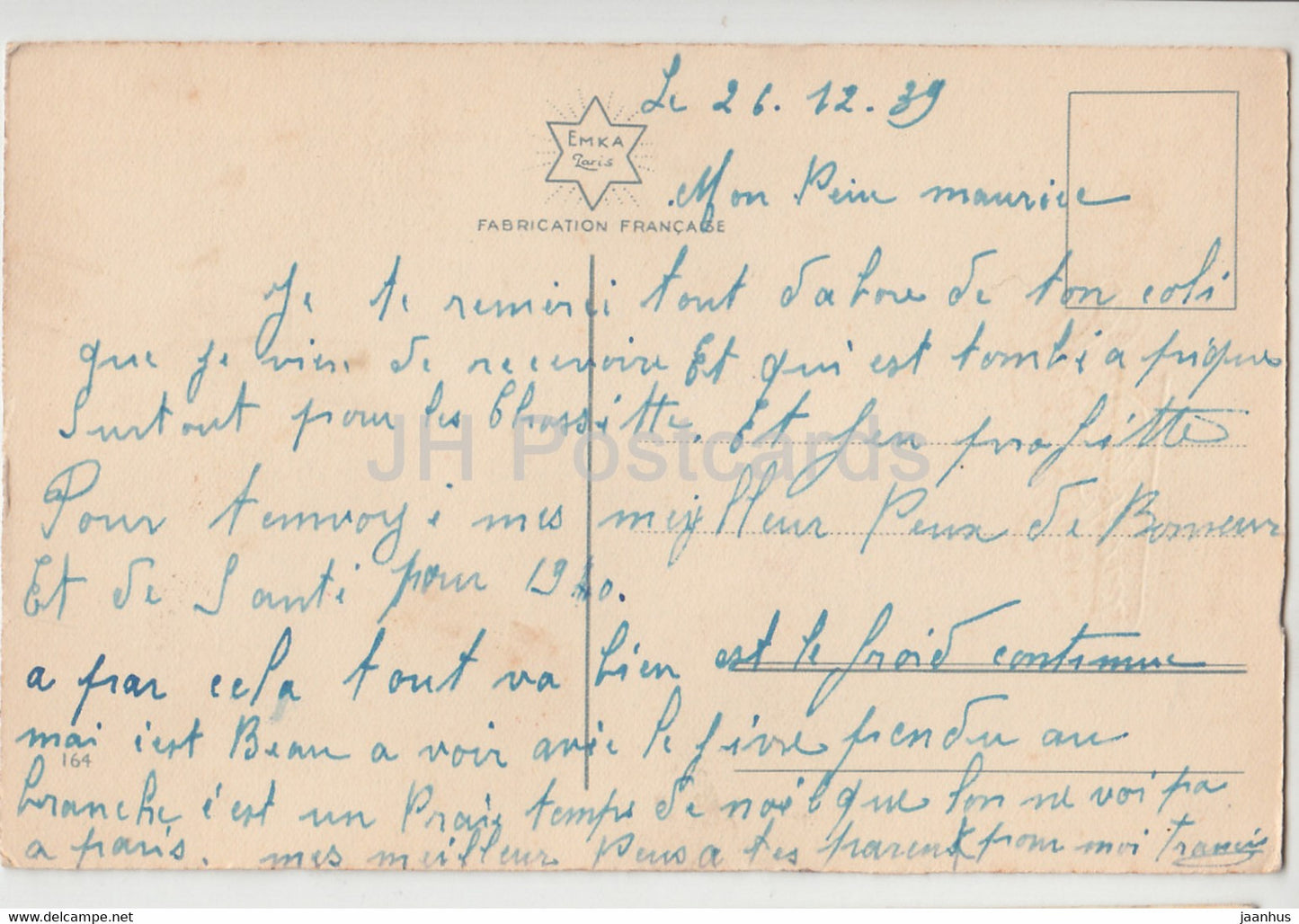 Birthday Greeting Card - Bonne Annee - flowers - tulips - EMKA Paris - illustration - old postcard 1939 - France - used