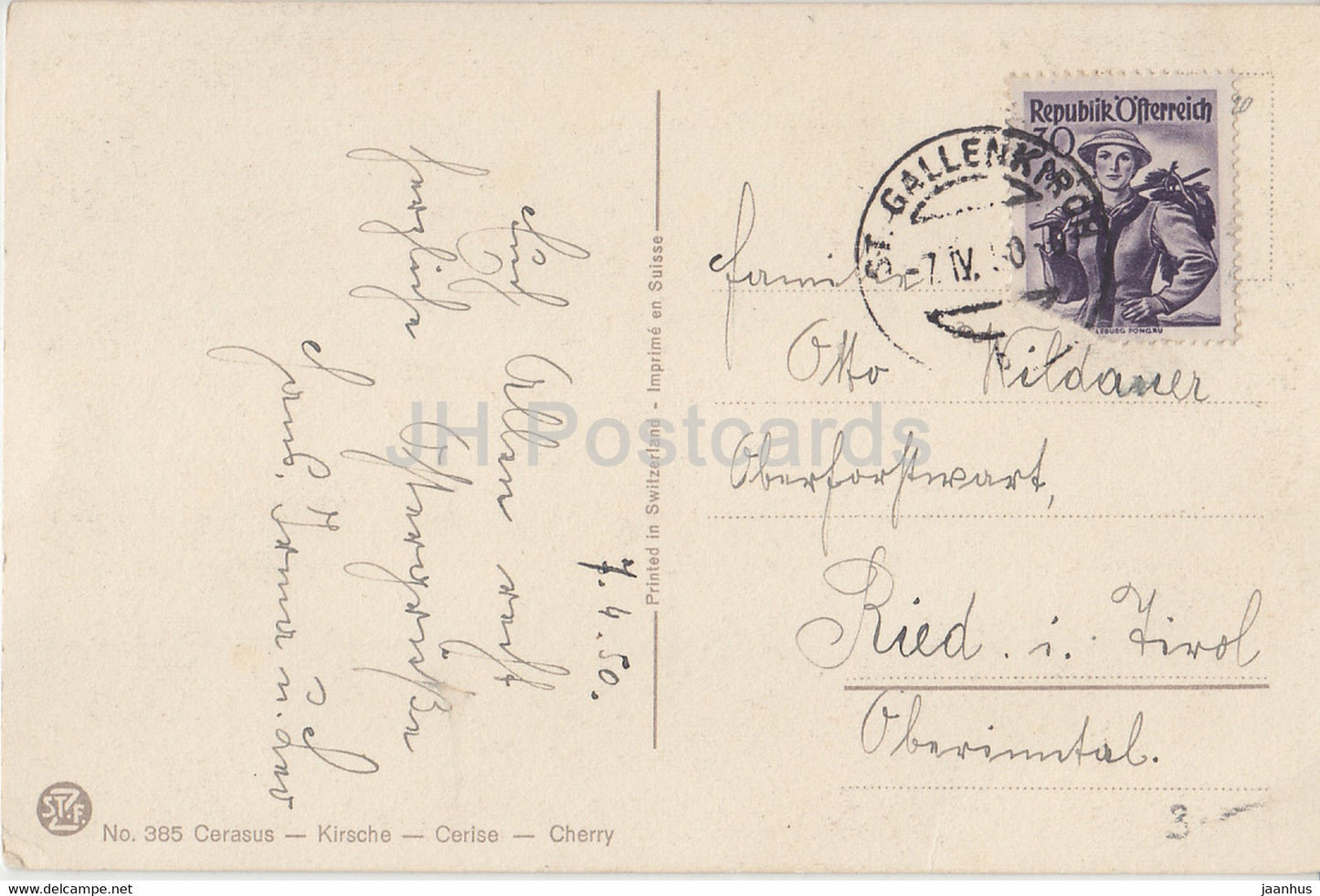 Cerasus - Kirsche - Cherry - 385 - old postcard - 1950 - Switzerland - used