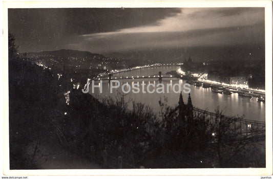 Budapest - Latkep esti vilagitasban - View of the town at night - old postcard - 1935 - Hungary - used - JH Postcards