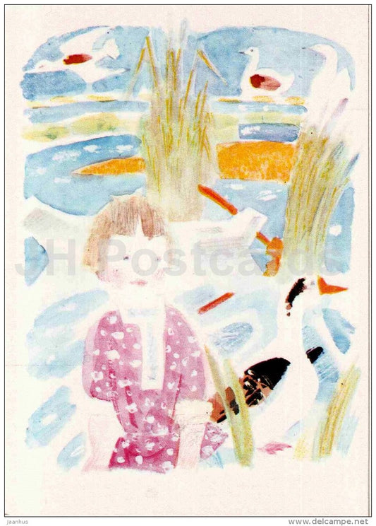 geese - boy - Tereshechka - russian fairy tale - 1983 - Russia USSR - unused - JH Postcards