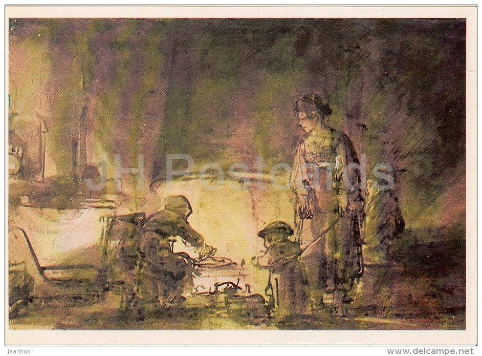 painting by Rembrandt - Kitchen , 1649 - Dutch art - Russia USSR - 1984 - unused - JH Postcards