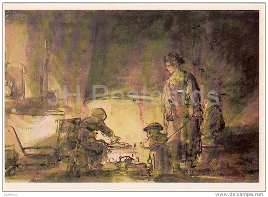 painting by Rembrandt - Kitchen , 1649 - Dutch art - Russia USSR - 1984 - unused - JH Postcards
