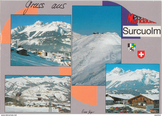 Gruss aus Piz Mundaun - Surcuolm - Skigebiet - ski resort - skiing - Switzerland - used - JH Postcards