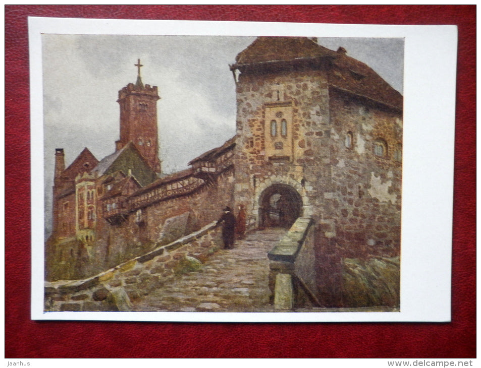 painting by B. Scherbakov - gates of Wartburg - russian art - unused - JH Postcards