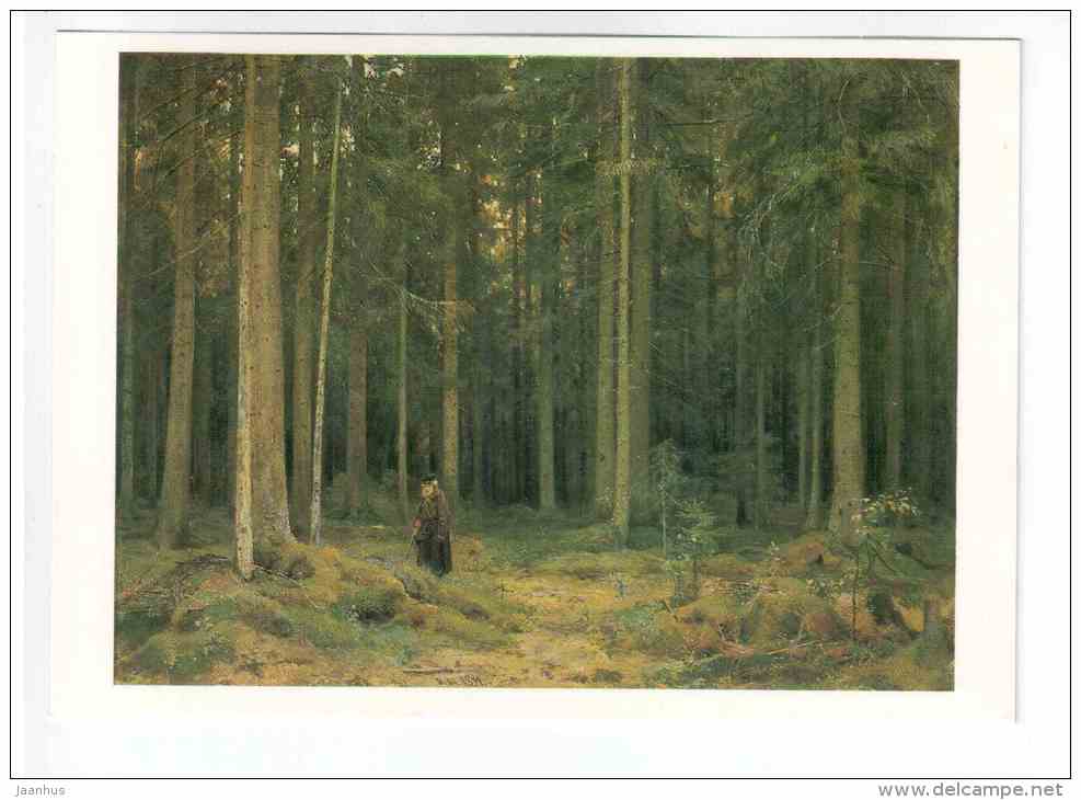 painting by I. I. Shishkin - In the Forest of countess Mordvinova , 1891 - old man - russian art - unused - JH Postcards