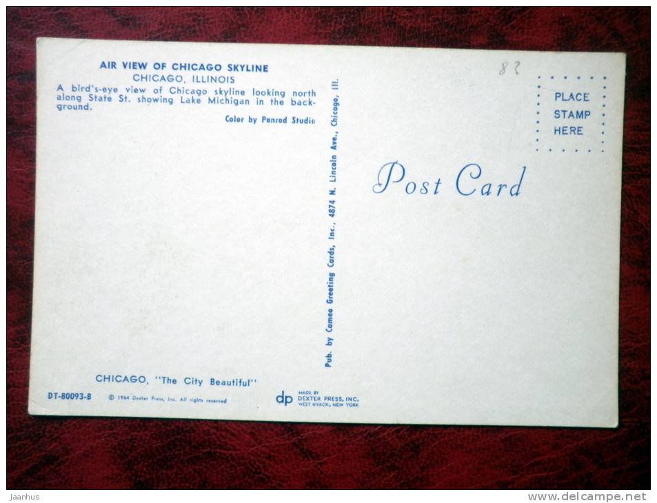 Air view of Chicago Skyline - Lake Michigan - Chicago - Illinois - 1964 - USA - unused (numbers written backside) - JH Postcards
