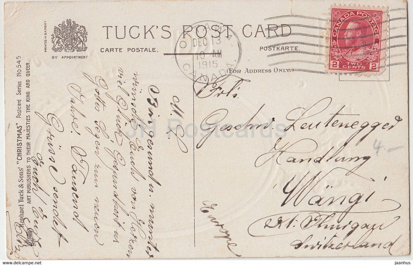 Carte de vœux de Noël - Avec les meilleurs vœux pour un joyeux Noël - Tuck 545 - carte postale ancienne - 1915 Royaume-Uni - utilisé