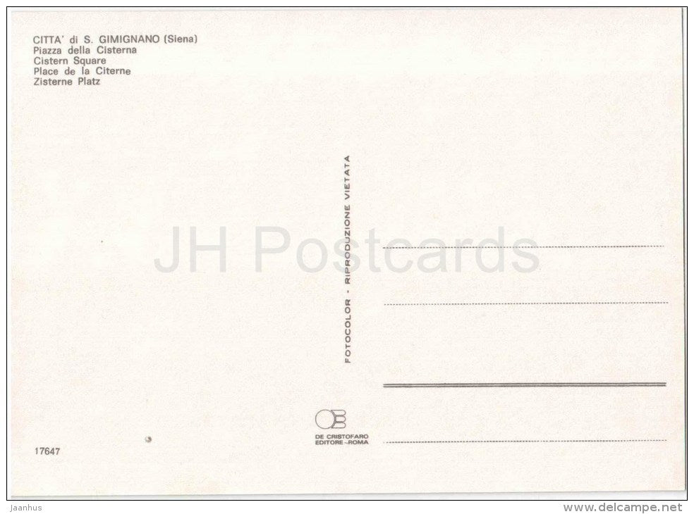 Piazza della Cisterna - square - Citta di S. Gimignano - Siena - Toscana - 17647 - Italia - Italy - unused - JH Postcards
