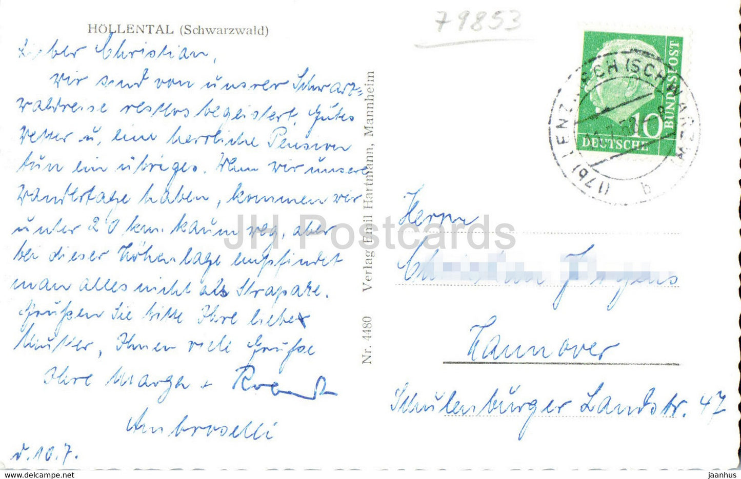 Hollental - Schwarzwald - old postcard - 1958 - Germany - used