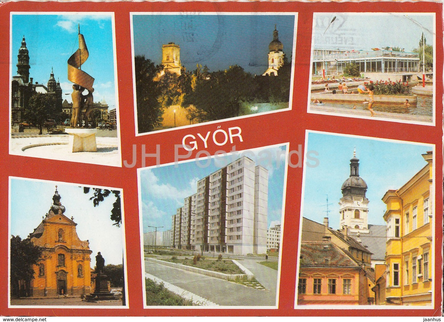 Gyor - monument - street - multiview - 1979 - Hungary - used - JH Postcards