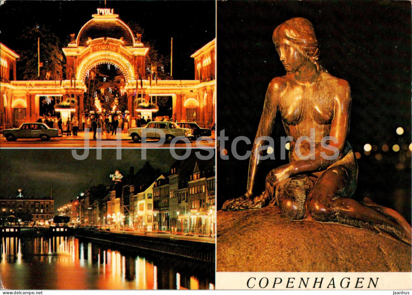 Copenhagen - Kobenhavn - The entrance to Tivoli by Night - Little Mermaid - car - multiview - 1576 - Denmark - used - JH Postcards