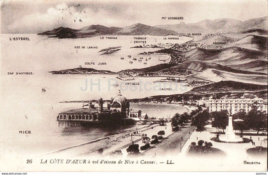 La Cote d'Azur a vol d'oiseau de Nice a Cannes - 26 - old postcard - 1921 - France - used - JH Postcards