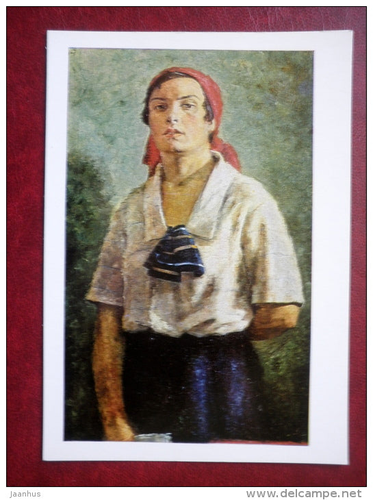 painting by G. Ryazhskiy ,  Delegate 1927 - woman - russian art - unused - JH Postcards