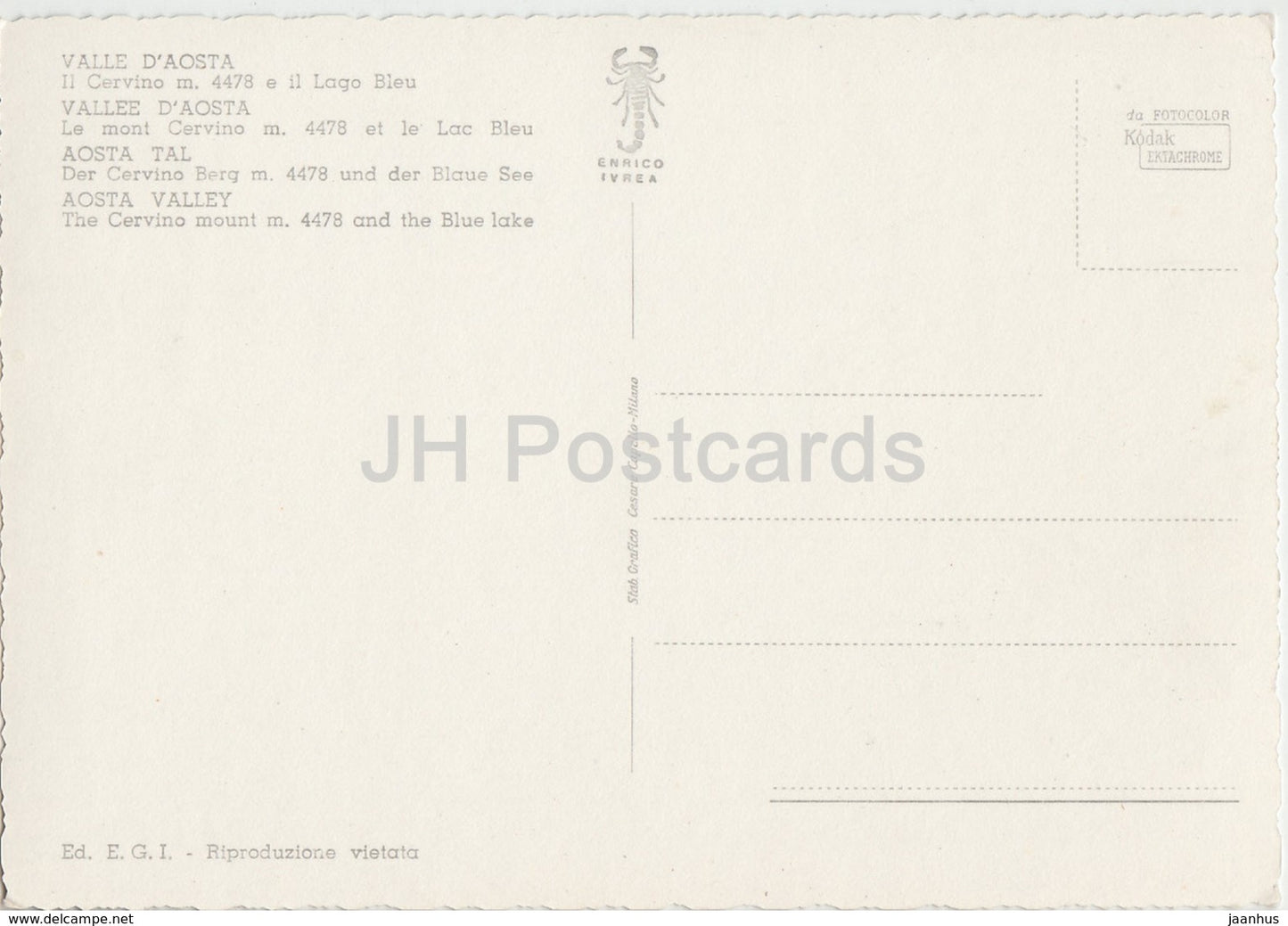 Valle d'Aosta - Il Cervino 4478 m e il lago Bleu - Italy - unused