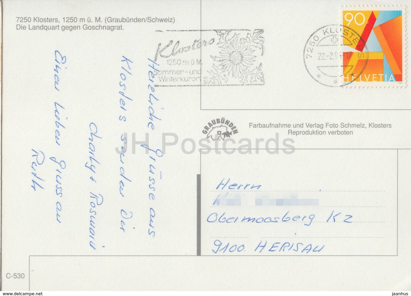 Klosters 1250 m - Die Landquart gegen Goschnagrat - 7250 - 1995 - Suisse - occasion