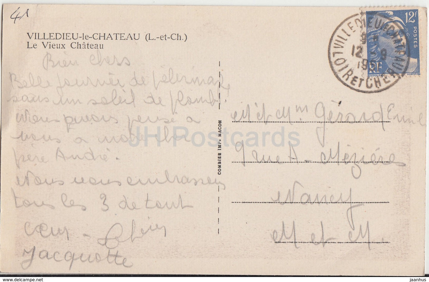 Villedieu le Château - Le Vieux Château - château - 1951 - carte postale ancienne - France - utilisé