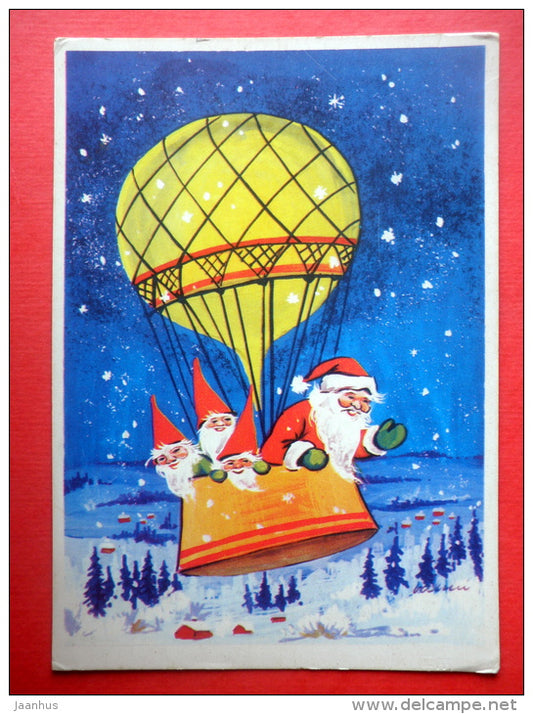 Christmas Greeting Card - Santa Claus - balloon - 861/8 - Finland - circulated in Finland - JH Postcards