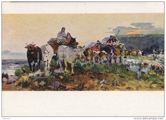 painting by N. Abdurakhmanov - Summer Pasture in mountain - Transcaucasia - Armenian art - 1963 - Russia USSR - unused - JH Postcards